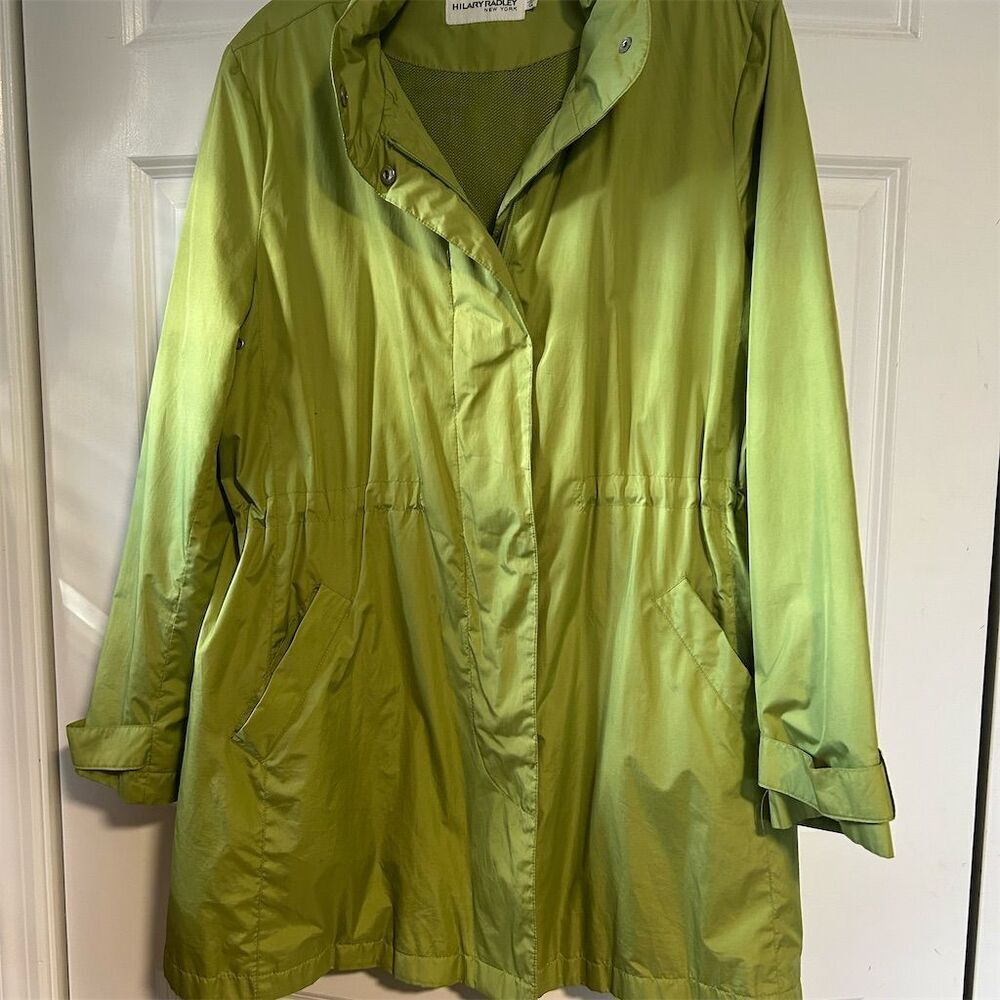 Hilary Radley Women's Green Basic Jacket Size L Snap & Zip Closure